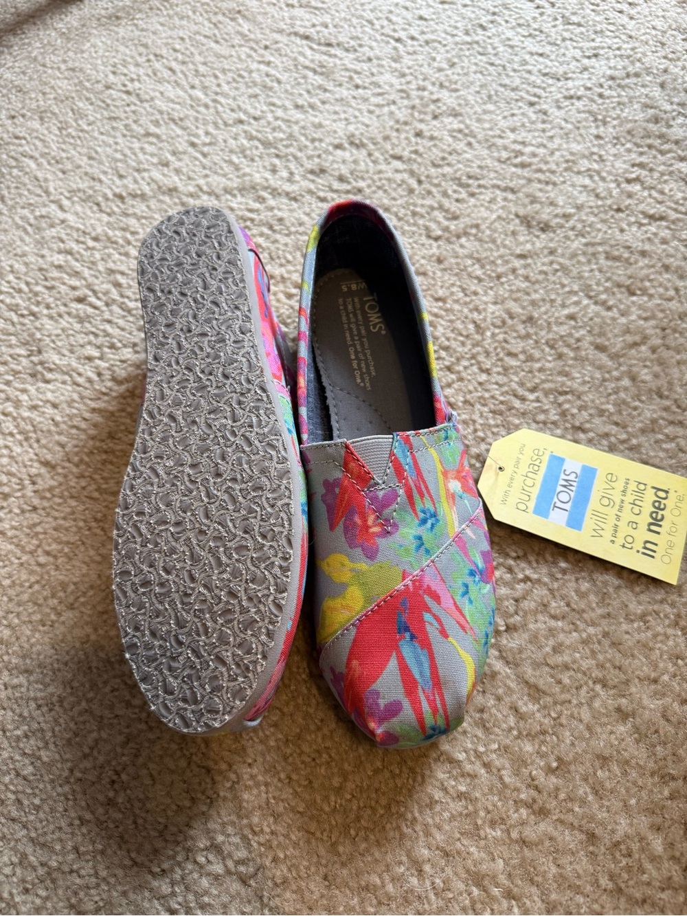 TOMS Women’s ‘Grey Birds of Paradise’ Canvas Slip-On - Picture 4 of 10